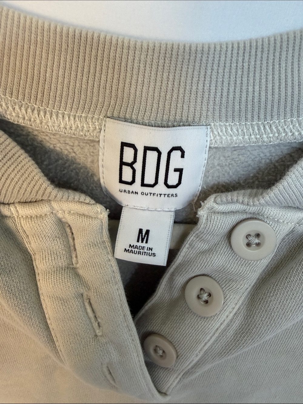 BDG Women's Light Beige Crewneck Henley with Chest Pocket - Picture 2 of 4